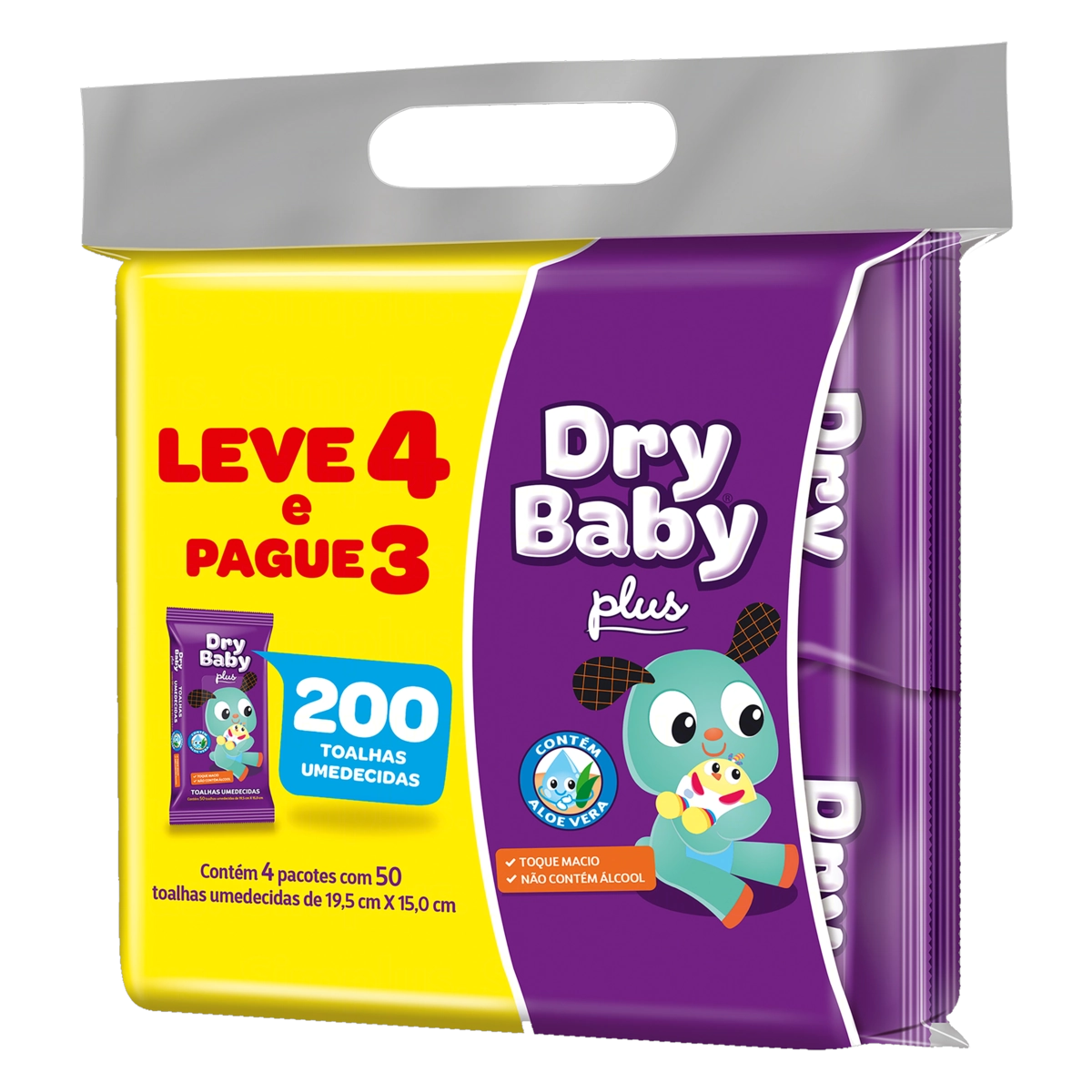 Pack Toalha Umedecida Dry Baby Plus Pacote Leve 4 Pague 3 Unidades