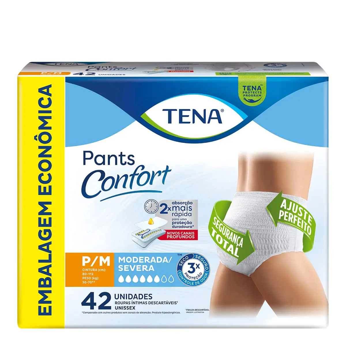 Roupa íntima Descartável Unissex Pants Tena Confort P/m Pacote 42 Unidades Embalagem Econômica