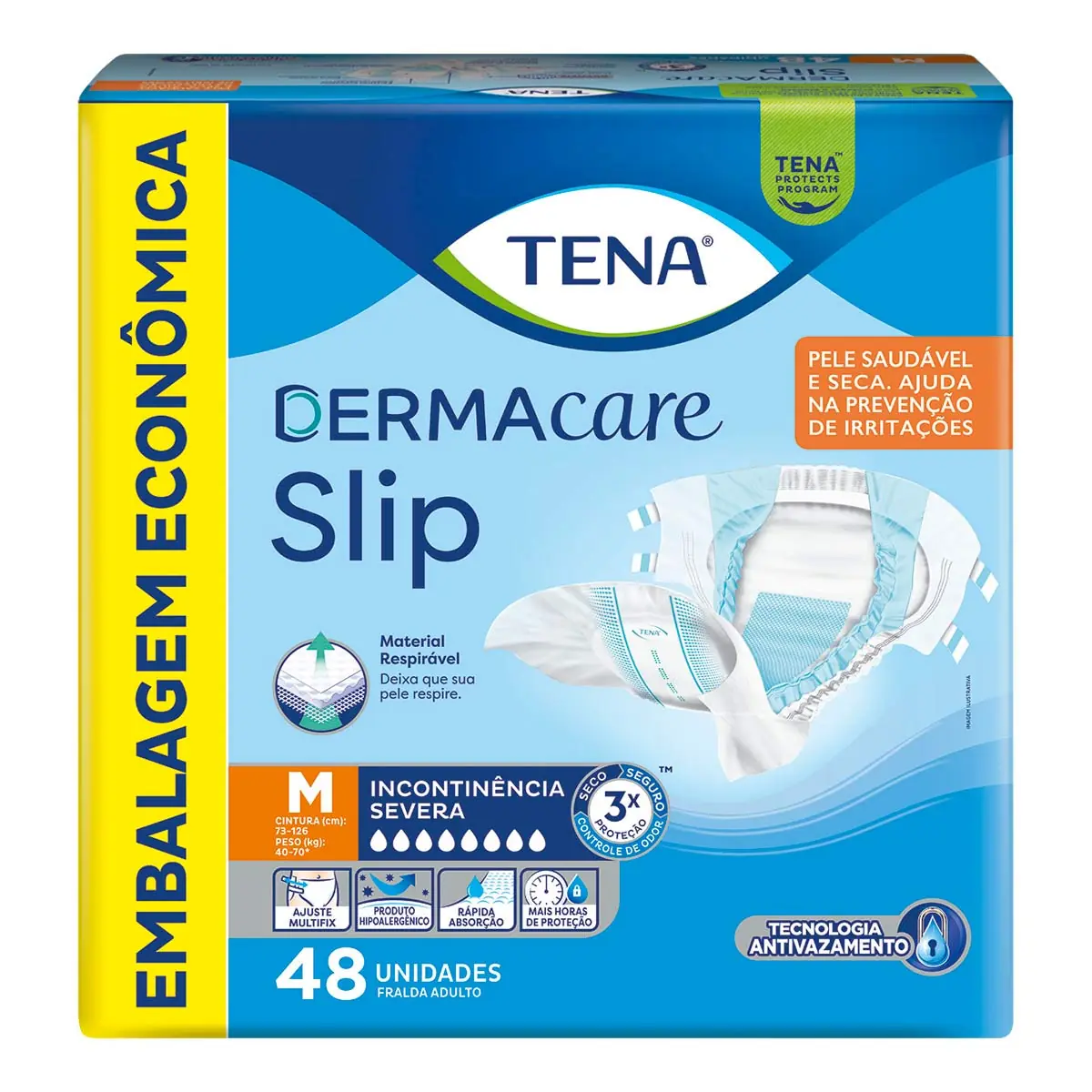 Fralda Descartável Adulto Tena Dermacare Slip M Pacote 48 Unidades Embalagem Econômica