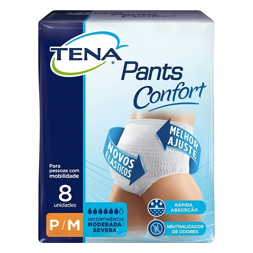 Roupa Íntima Descartável P/M Unissex Tena Pants Confort Pacote 8 Unidades