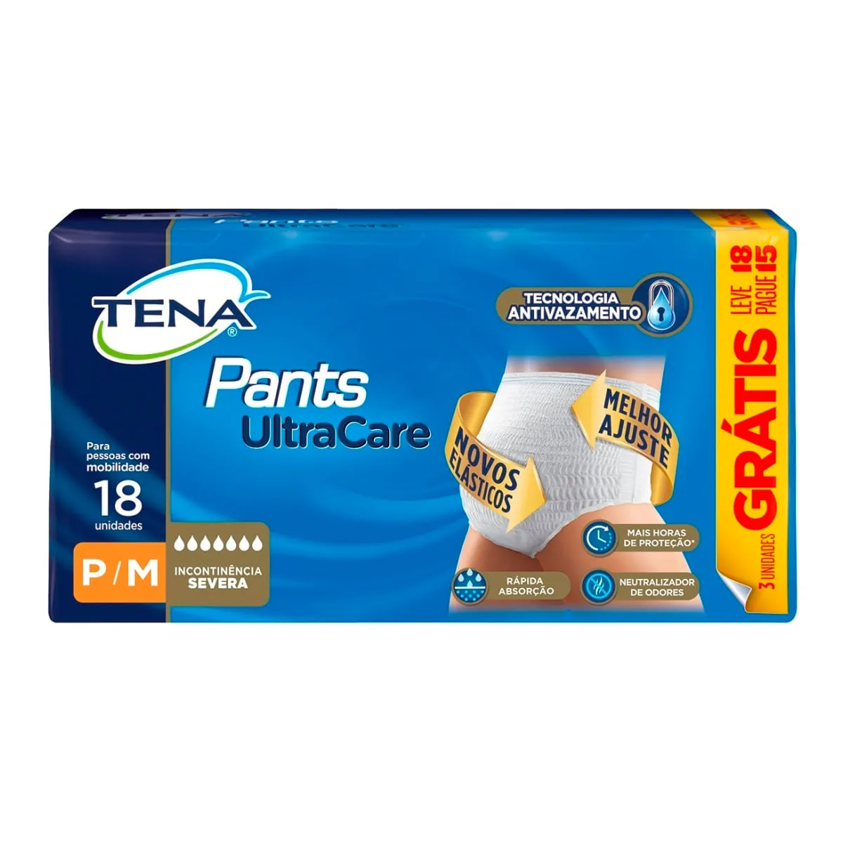 Roupa íntima Descartável P/m Unissex Tena Pants Ultracare Pacote Leve 18 Pague 15 Unidades