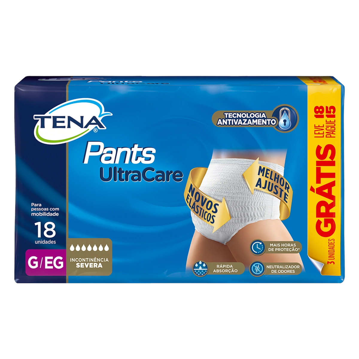 Roupa íntima Descartável G/eg Unissex Tena Pants Ultracare Pacote Leve 18 Pague 15 Unidades