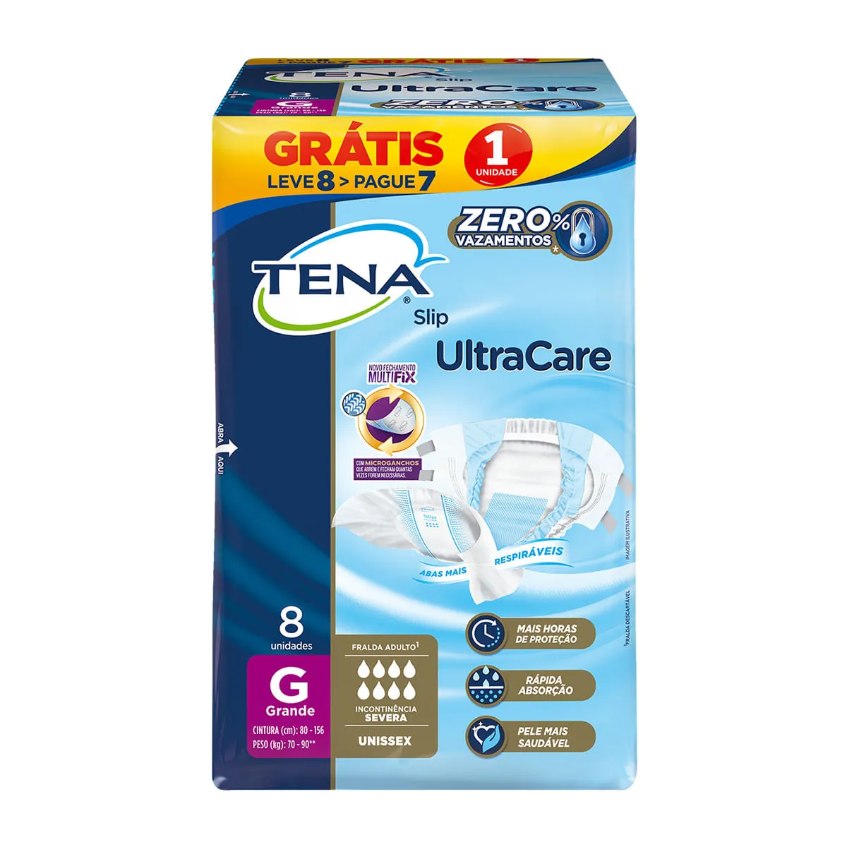 Fralda Descartável Adulto Tena Slip Ultracare G Pacote Leve 8 Pague 7 Unidades