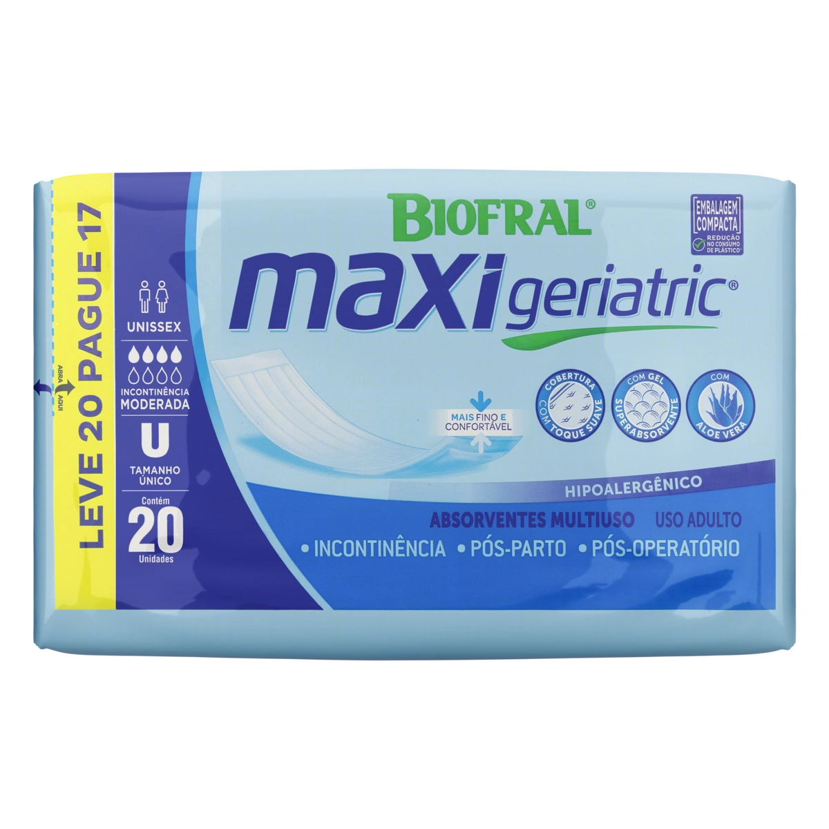 Absorvente Pós Parto/pós Operatório Biofral Maxi Geriatric Pacote Leve 20 Pague 17 Unidades