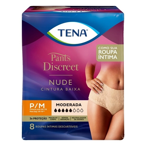 Calcinha Descartável Tena Pants Discreet Nude P/M 8 unidades
