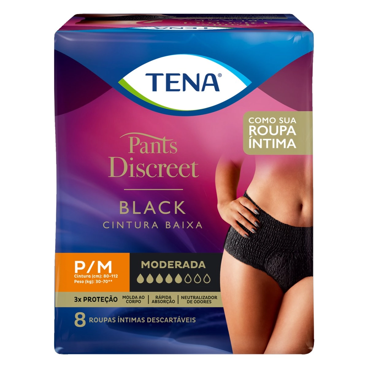 Calcinha Descartável Tena Pants Discreet Black P/M 8 unidades