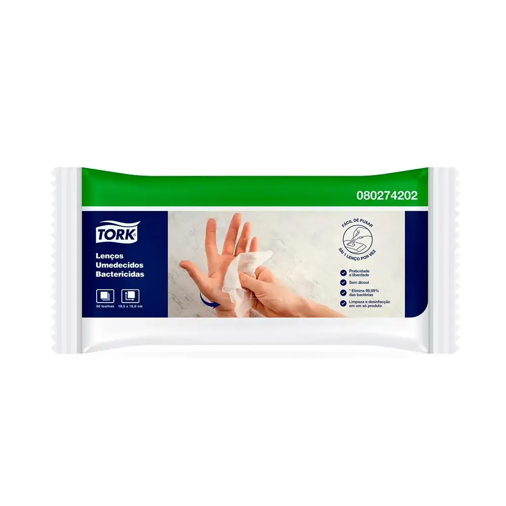 Lenço Umedecido Tork Bactericida Antiséptico 50 Unidades