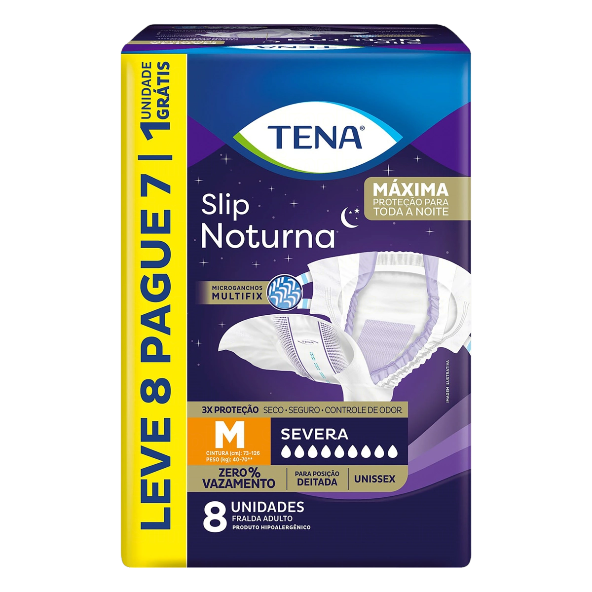 Fralda Descartável Adulto Tena Slip Noturna M Pacote Leve 8 Pague 7 Unidades