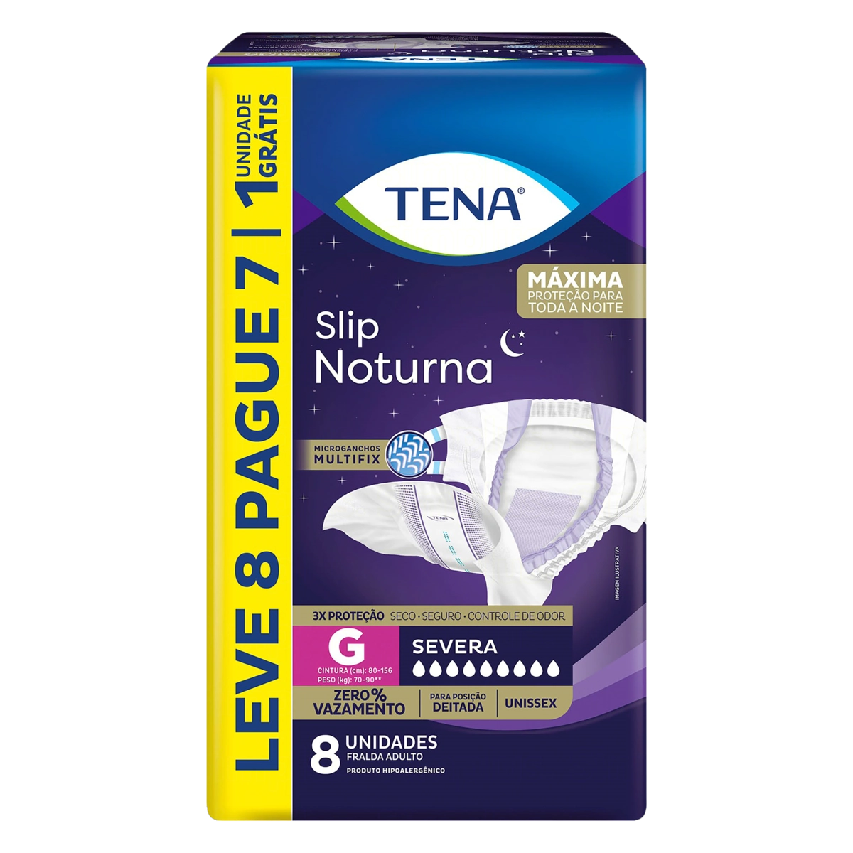 Fralda Descartável Adulto Tena Slip Noturna G Pacote Leve 8 Pague 7 Unidades