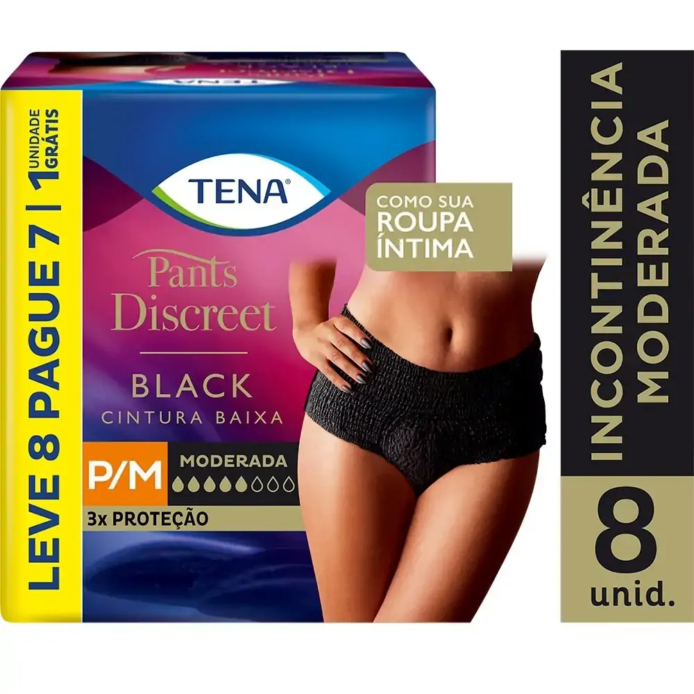 Roupa íntima Descartável Black Cintura Baixa Tena Pants Discreet P/m Pacote Leve 8 Pague 7 Unidades