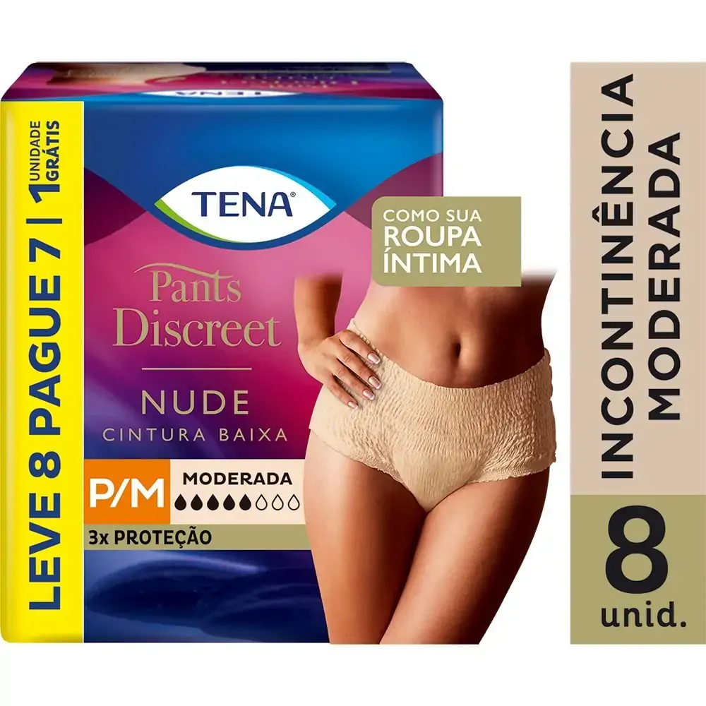 Roupa íntima Descartável Nude Cintura Baixa Tena Pants Discreet P/m Pacote Leve 8 Pague 7 Unidades