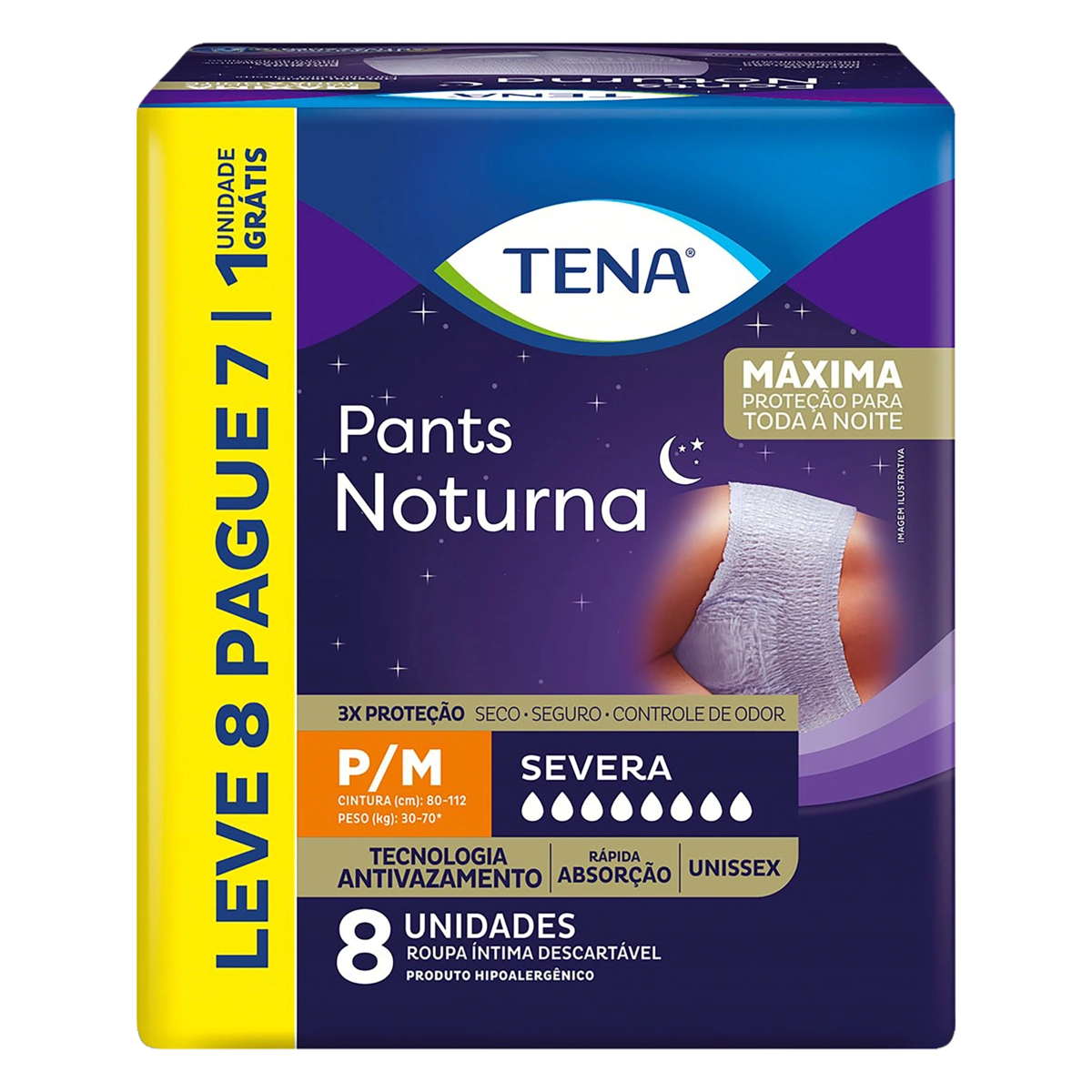 Roupa íntima Descartável Unissex Tena Pants Noturna P/m Pacote Leve 8 Pague 7 Unidades
