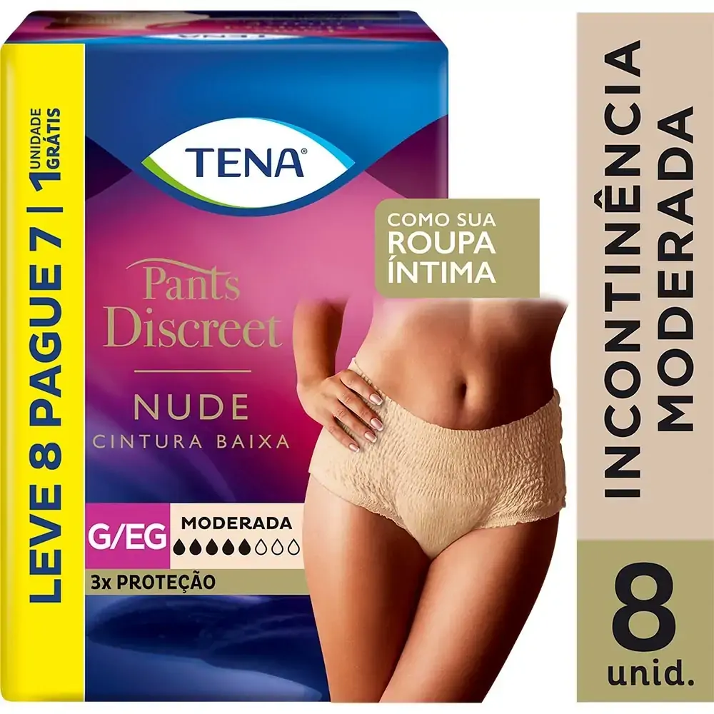 Roupa íntima Descartável Nude Cintura Baixa Tena Pants Discreet G/eg Pacote Leve 8 Pague 7 Unidades