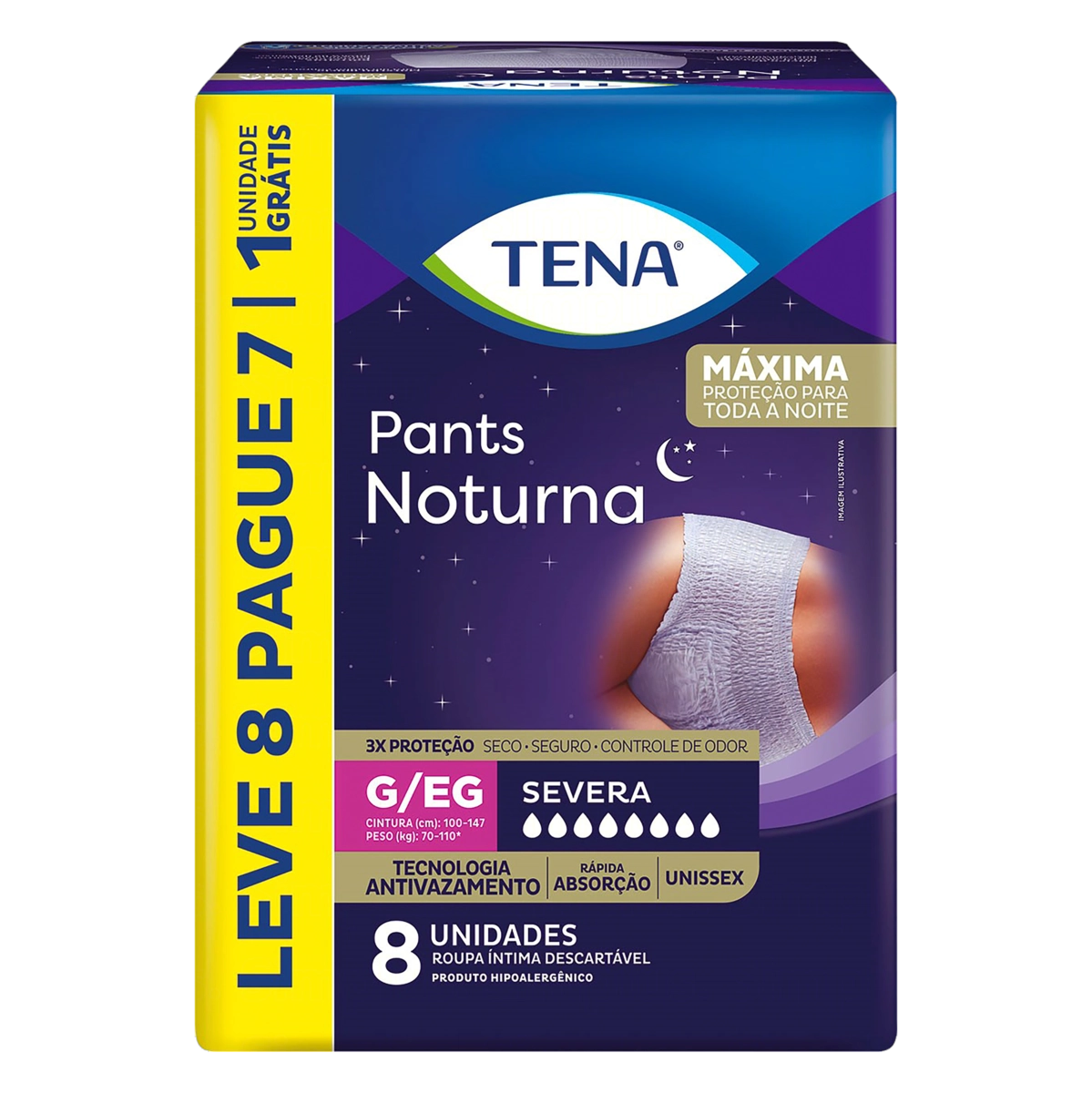 Roupa íntima Descartável Unissex Tena Pants Noturna G/eg Pacote Leve 8 Pague 7 Unidades