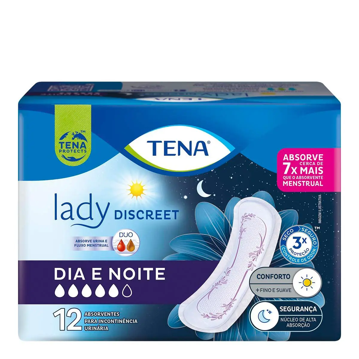 Absorvente Sem Abas Para Incontinência Urinária Dia E Noite Seca Tena Lady Discreet Pacote 12 Unidad