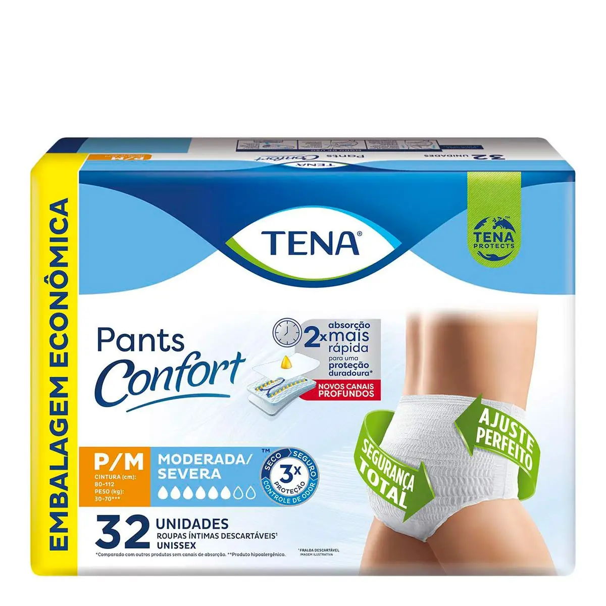 Roupa íntima Descartável Unissex Tena Pants Confort P/m Pacote 32 Unidades Embalagem Econômica