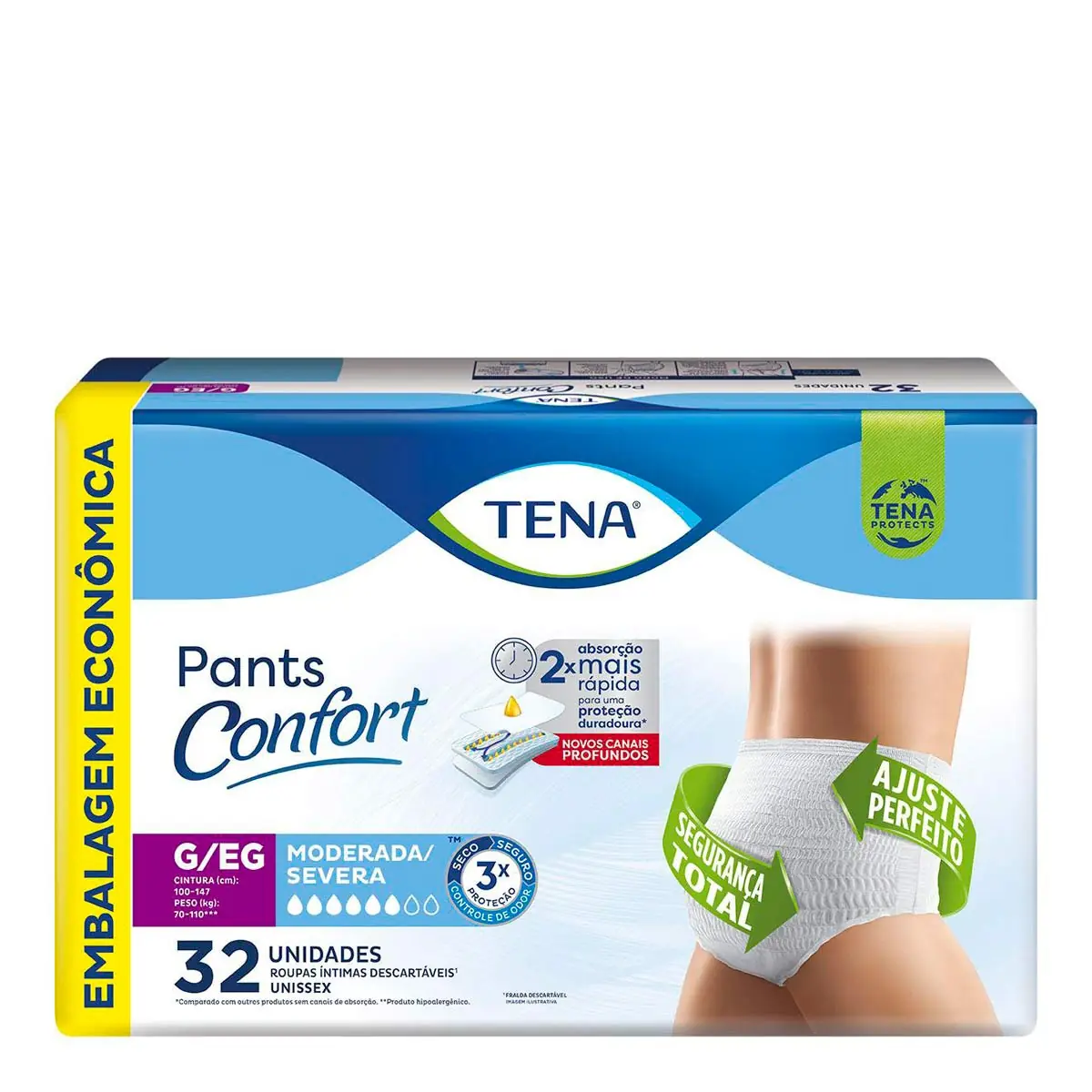 Roupa íntima Descartável Unissex Tena Pants Confort G/eg Pacote 32 Unidades Embalagem Econômica