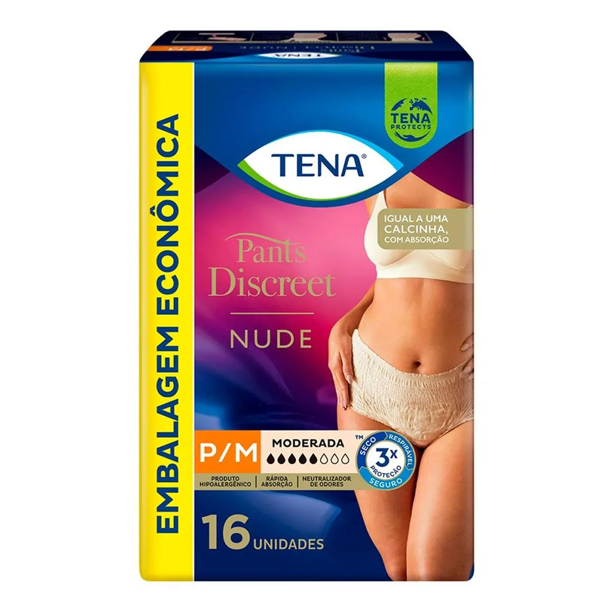 Roupa íntima Descartável Feminina Nude Tena Pants Discreet P/m Pacote 16 Unidades Embalagem Econômic
