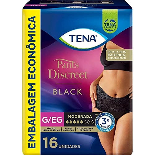 Roupa íntima Descartável Feminina Black Tena Pants Discreet G/eg Pacote 16 Unidades Embalagem Econôm