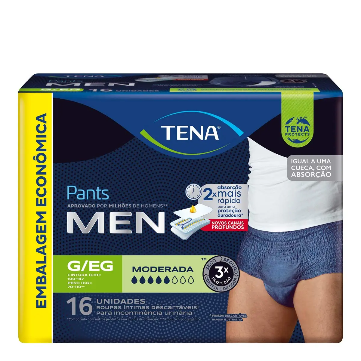 Roupa íntima Descartável Tena Pants Men G/eg Pacote 16 Unidades Embalagem Econômica