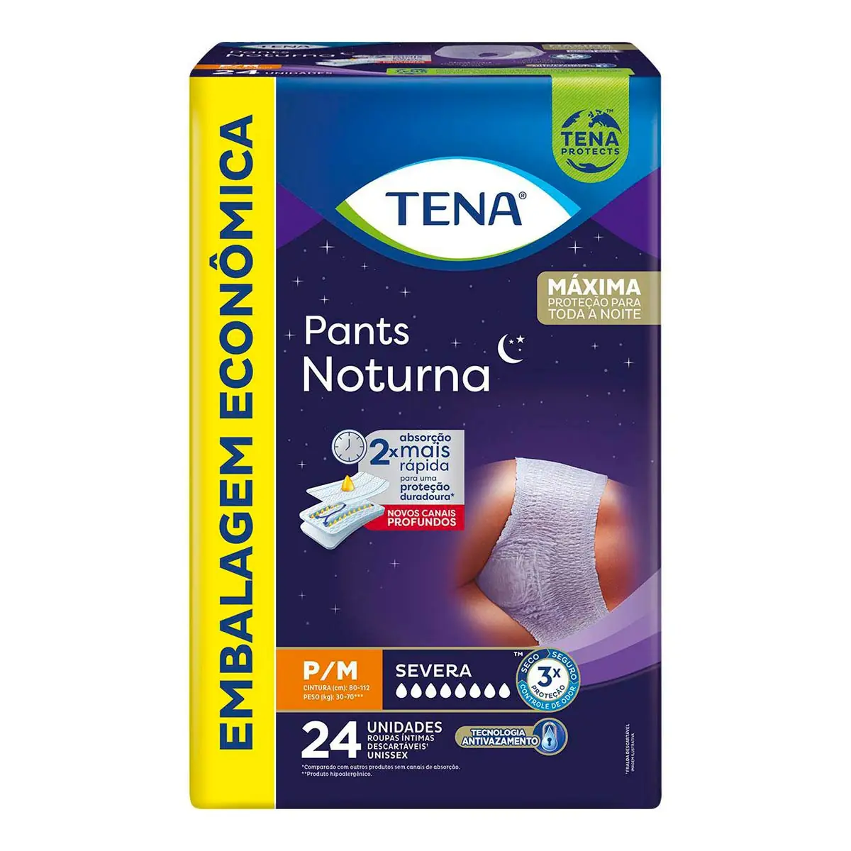 Roupa íntima Descartável Unissex Tena Pants Noturna P/m Pacote 24 Unidades Embalagem Econômica