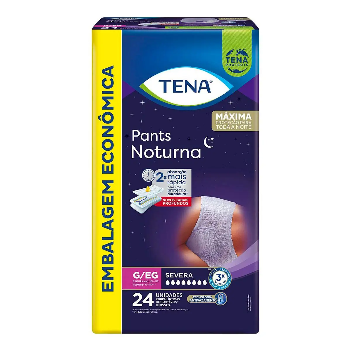 Roupa íntima Descartável Unissex Tena Pants Noturna G/eg Pacote 24 Unidades Embalagem Econômica