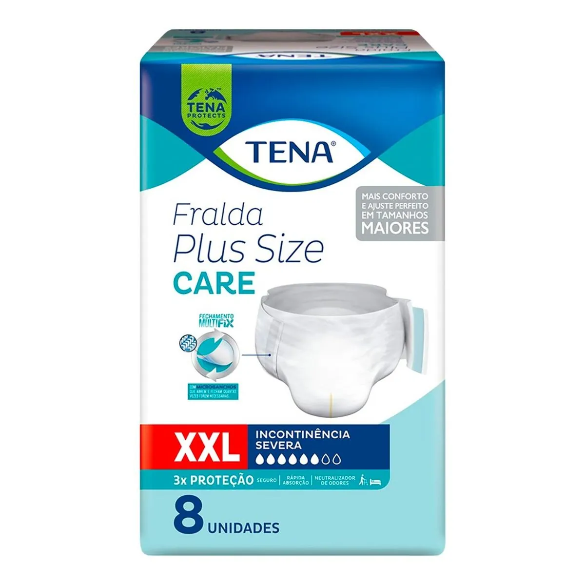 Fralda Descartável Tena Plus Size Care Xxl Pacote 8 Unidades
