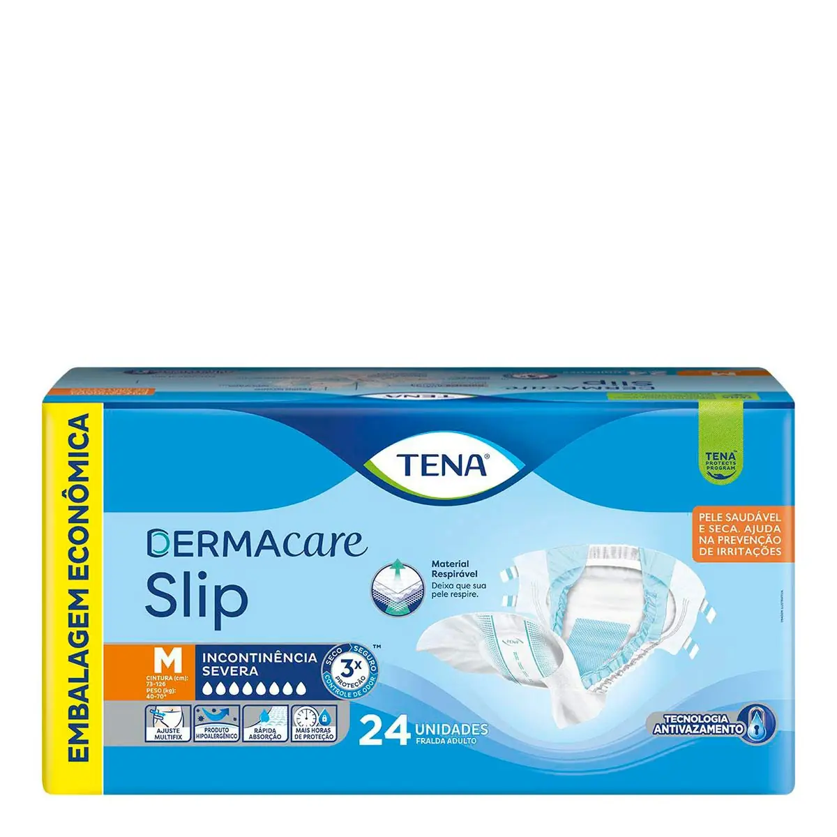 Fralda Descartável Adulto Tena Dermacare Slip M Pacote Leve 24 Pague 22 Unidades