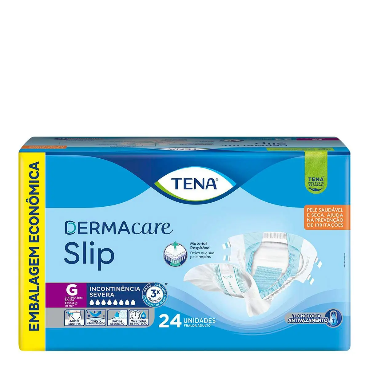 Fralda Descartável Adulto Tena Dermacare Slip G Pacote Leve 24 Pague 22 Unidades