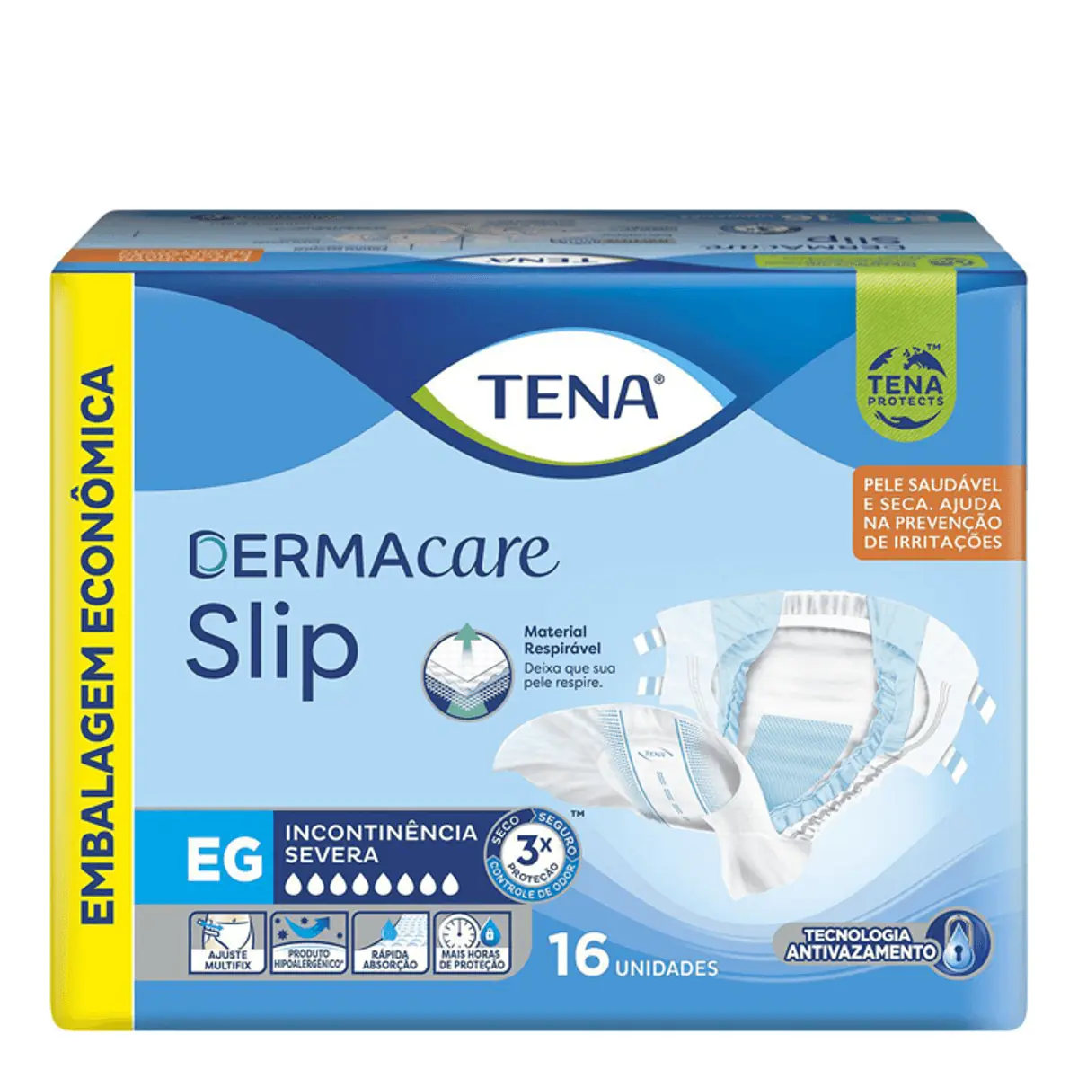 Fralda Descartável Adulto Tena Dermacare Slip Eg Pacote 16 Unidades Embalagem Econômica