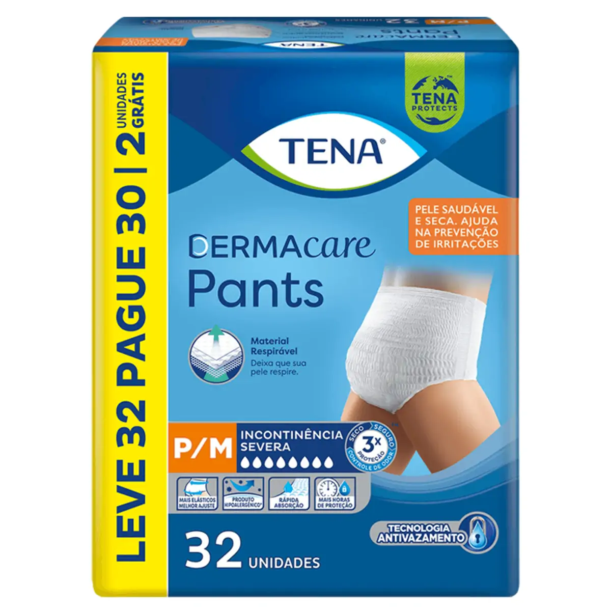 Roupa íntima Descartável Tena Dermacare Pants P/m Pacote Leve 32 Pague 30 Unidades