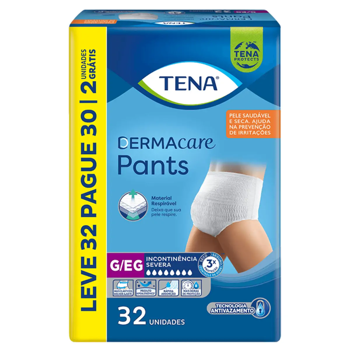 Roupa íntima Descartável Tena Dermacare Pants G/eg Pacote Leve 32 Pague 30 Unidades