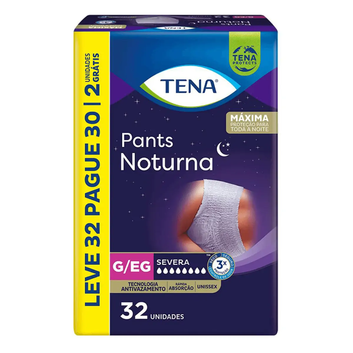 Roupa íntima Descartável Unissex Tena Pants Noturna G/eg Pacote Leve 32 Pague 30 Unidades
