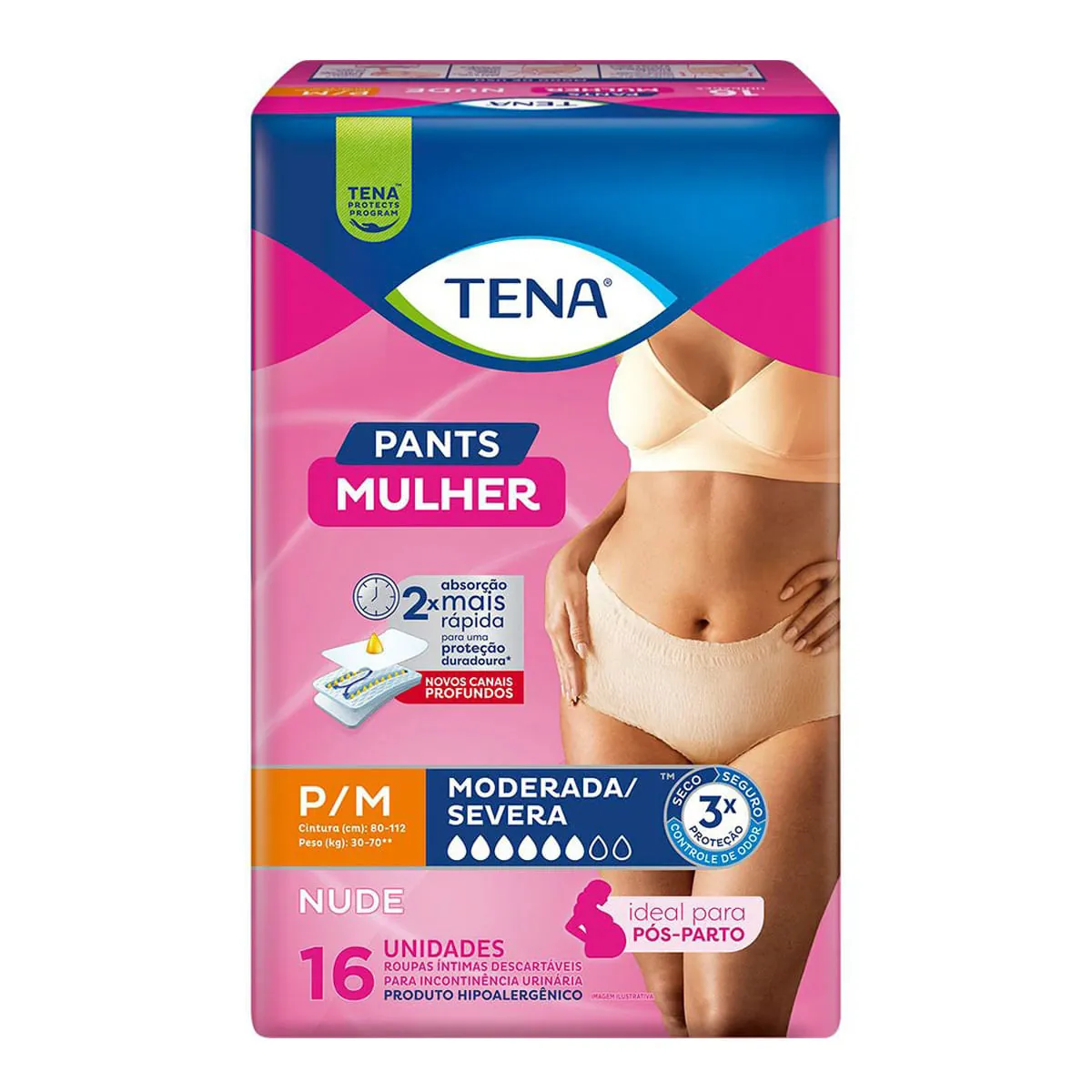 Roupa íntima Descartável Feminina Tena Pants Mulher P M Nude 16 Unidades