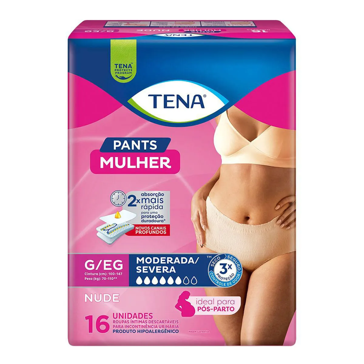 Roupa íntima Descartável Feminina Tena Pants Mulher G Eg Nude 16 Unidades