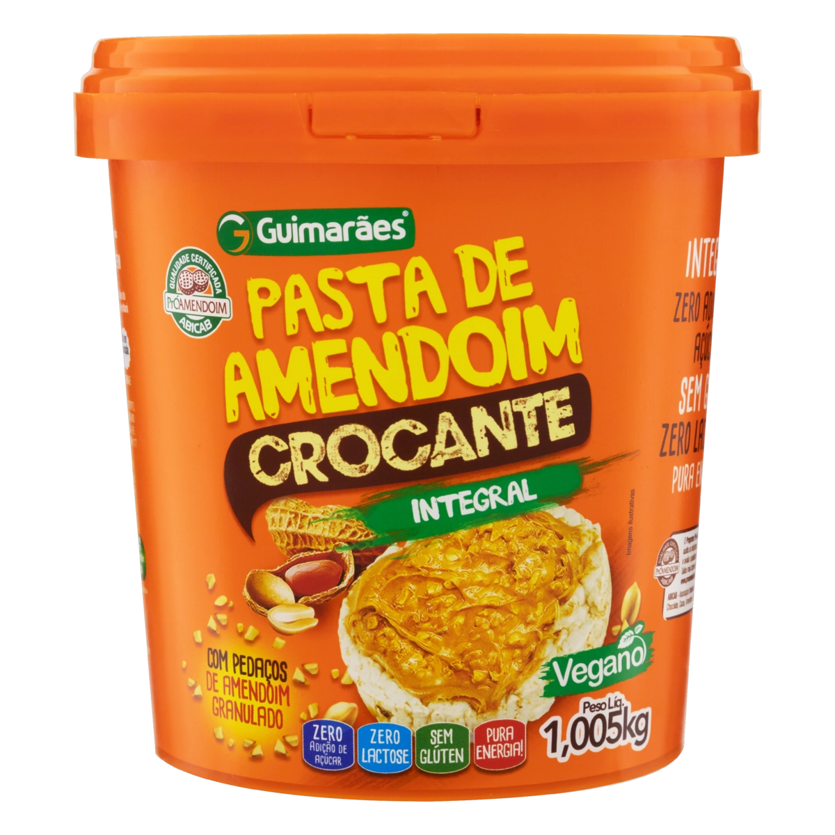 Pasta De Amendoim Crocante Integral Zero Lactose Guimarães Pote 1,005kg