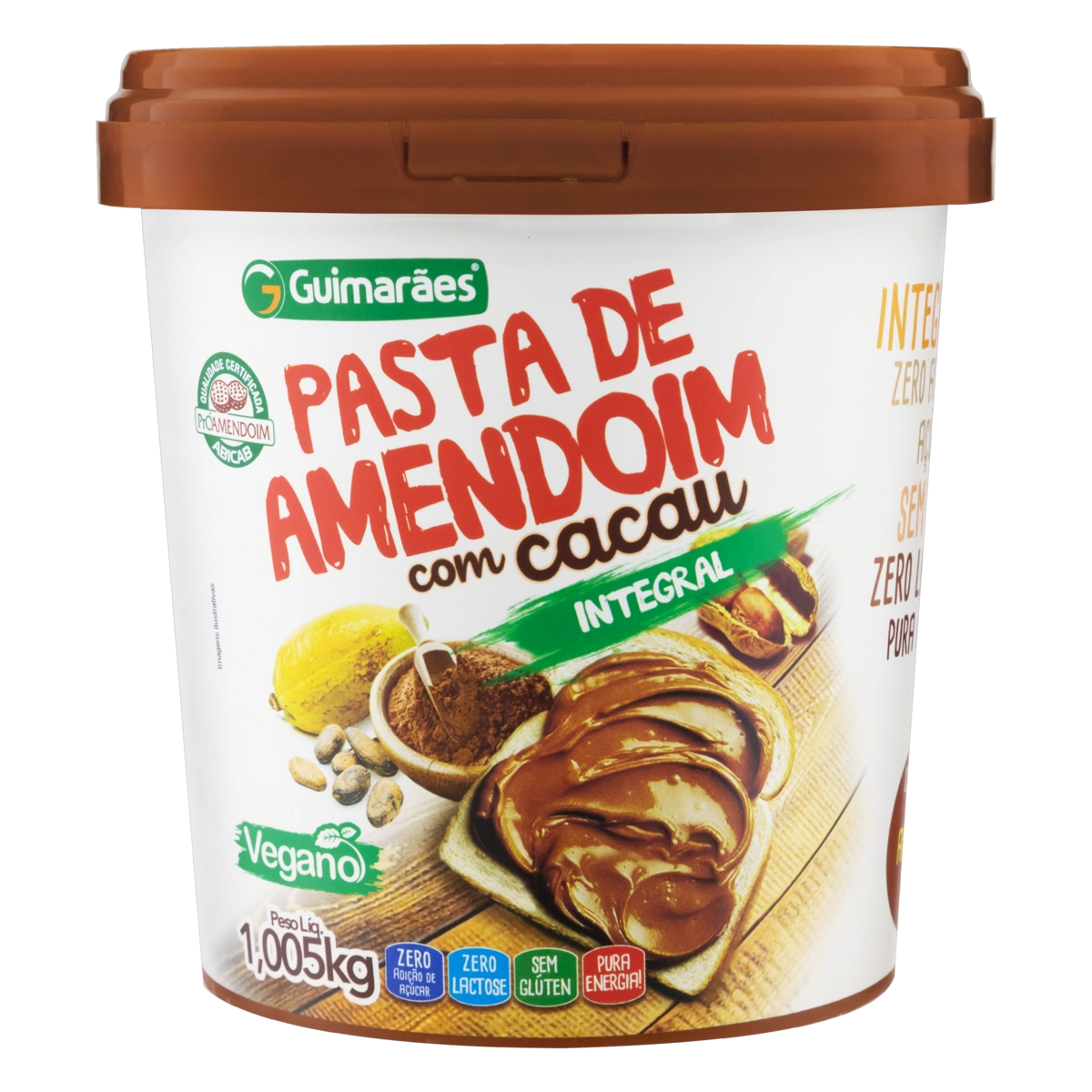 Pasta De Amendoim Com Cacau Integral Zero Lactose Guimarães Pote 1,005kg