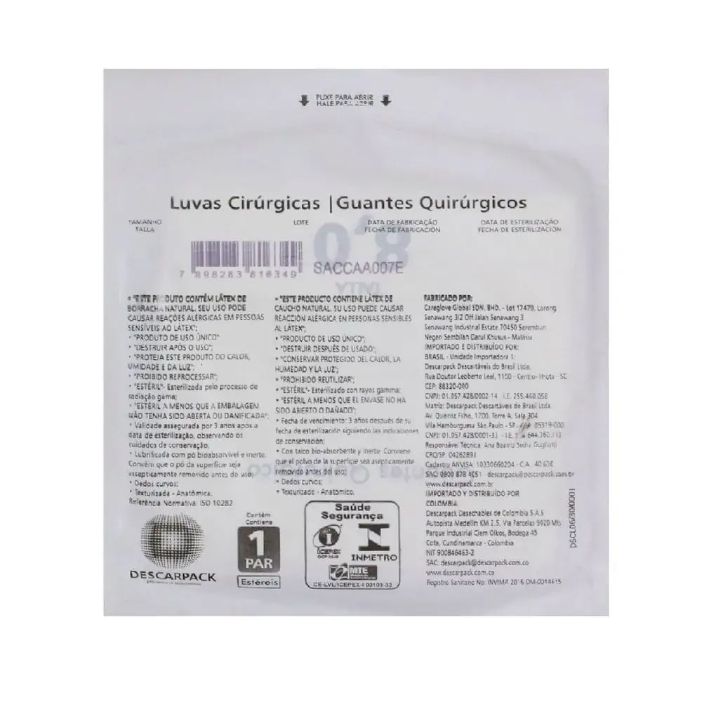 Luva Cirúrgica Estéril Descarpack - Tam: 8.5