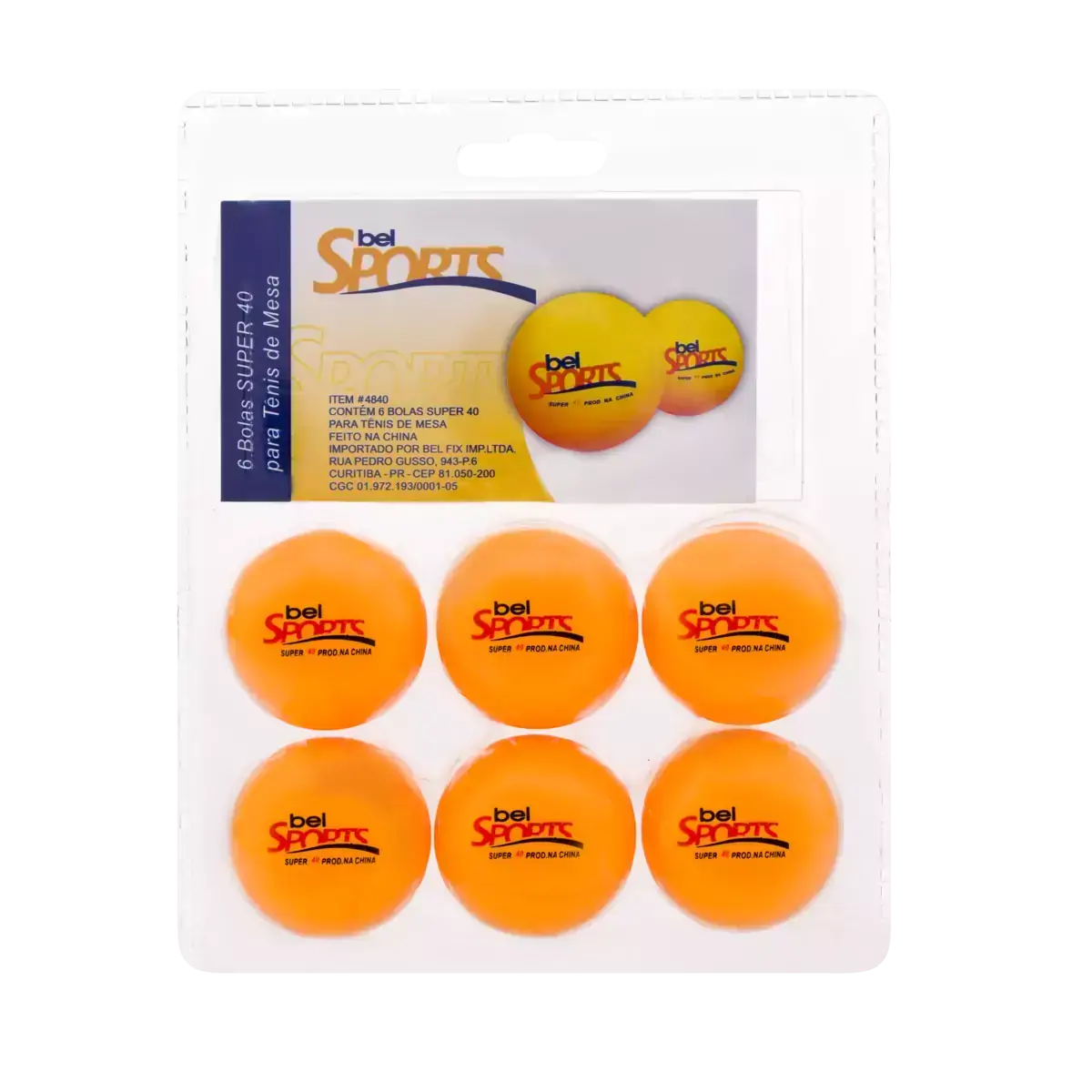 Bola para Tênis de Mesa Super 40 Bel Sports Blister 6 Unidades