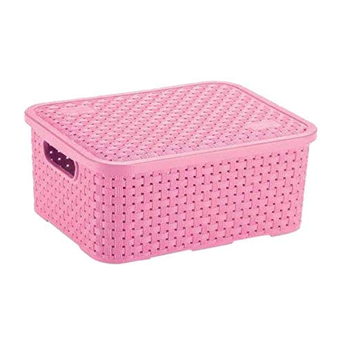 Cesto Organizador Rattan Pequeno Rosa Baby C/ Tampa