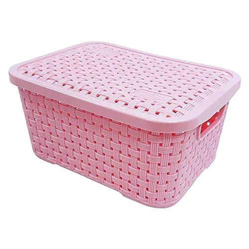Cesto Organizador Rattan Pp Rosa Baby C/ Tampa