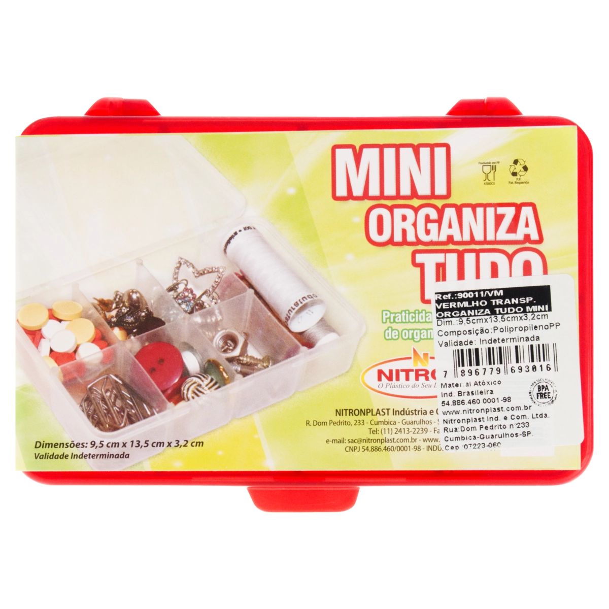 Organizador Vermelho Transparente Com Divisórias Nitronplast Mini