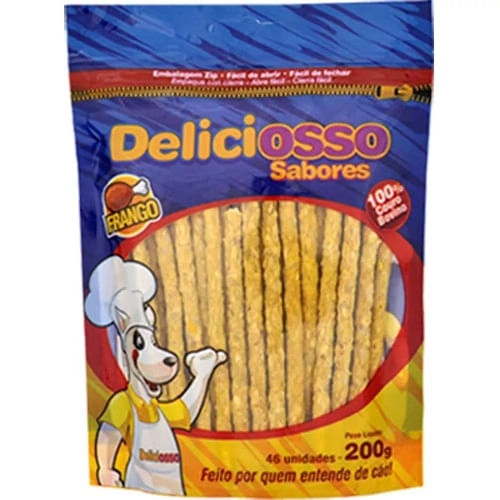 Palito Mastigável Para Cães Adultos Frango Deliciosso 200g 46 Unidades