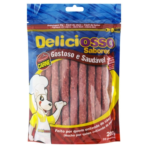Palito Mastigável Médio Para Cães Adultos Carne Deliciosso 200g 20 Unidades