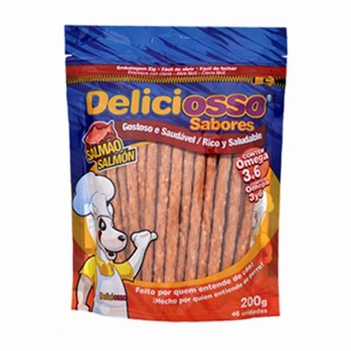Palito Mastigável Para Cães Adultos Salmão Deliciosso 200g 46 Unidades