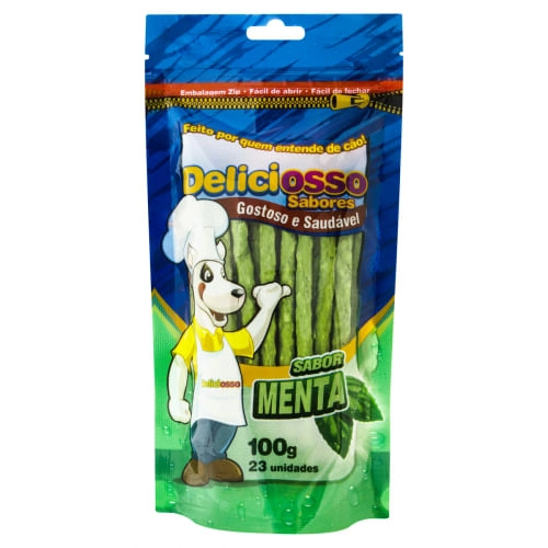 Palito Mastigável Fino Para Cães Adultos Menta Deliciosso 100g 23 Unidades