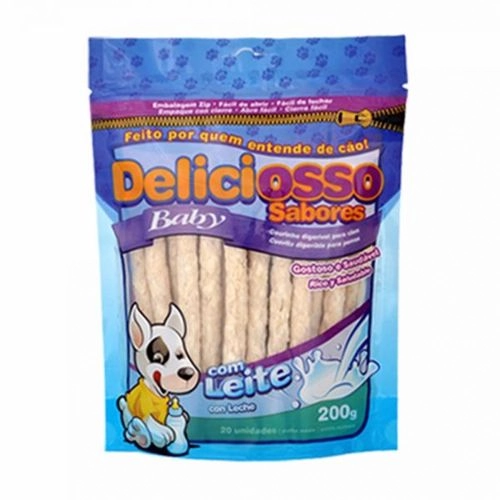 Palito Mastigável Médio para Cães Leite Deliciosso Baby 200g 20 Unidades