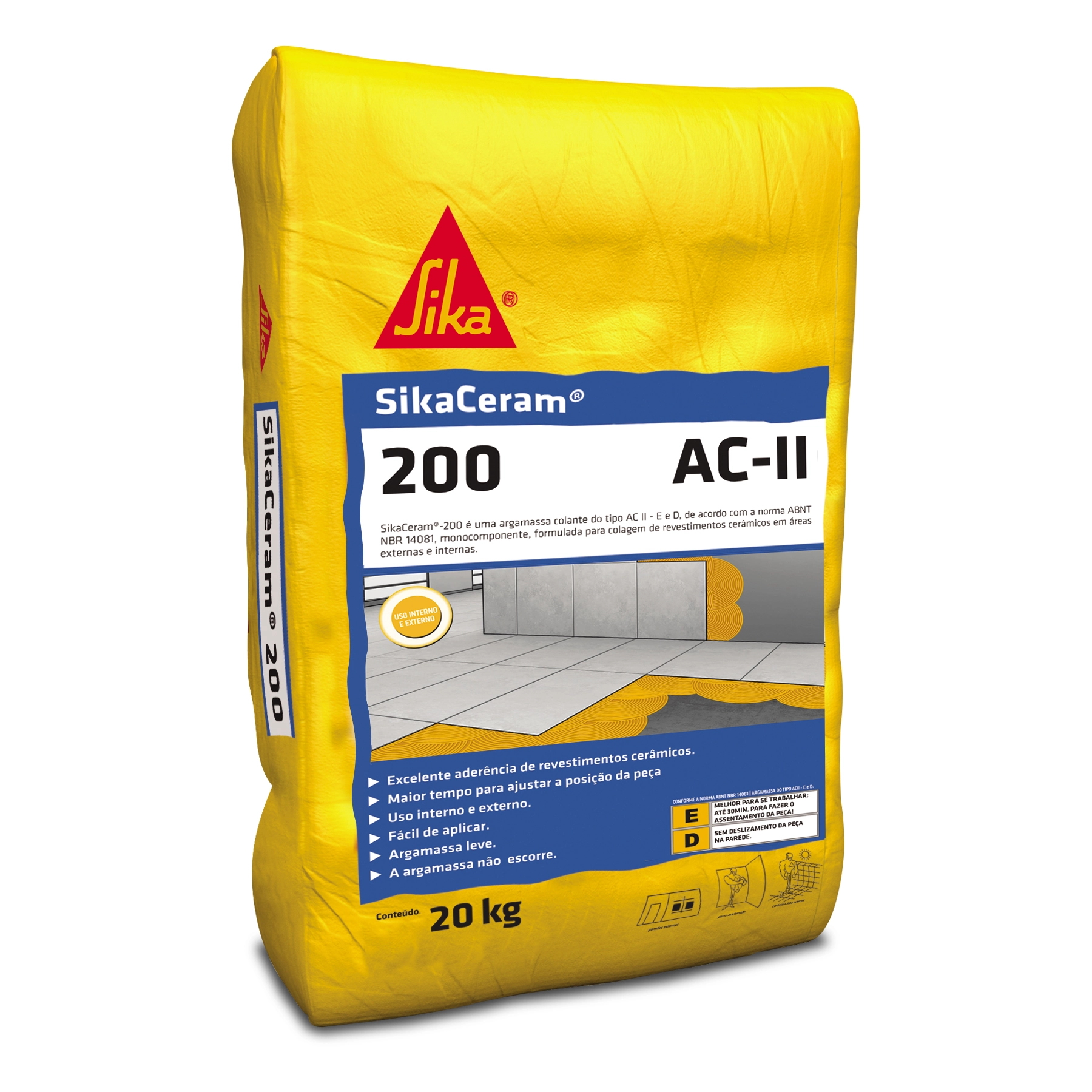 Argamassa ACII Interno e Externo 20kg Cinza SikaCeram 200 Sika