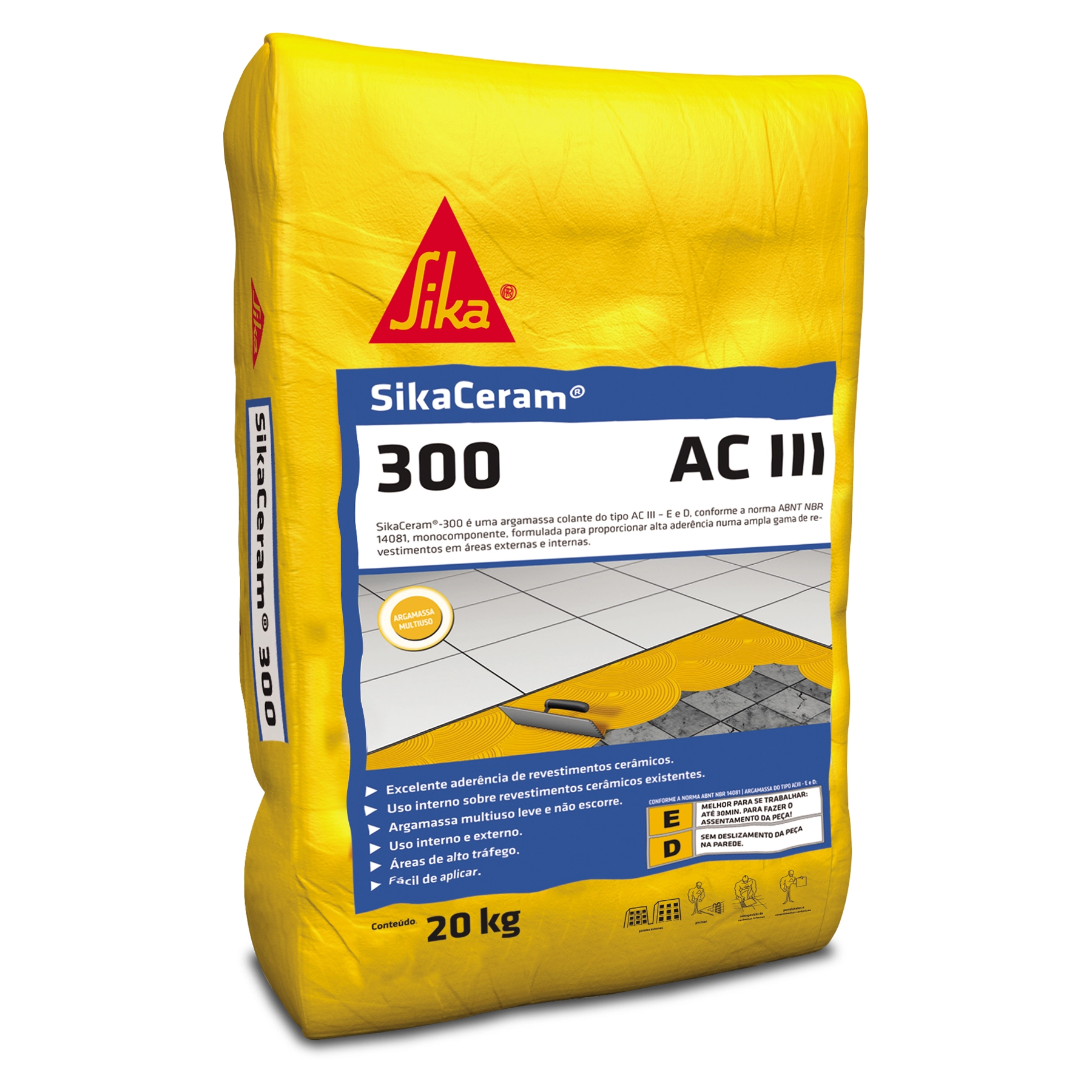 Argamassa ACIII Interno e Externo 20kg Cinza SikaCeram 300 Sika