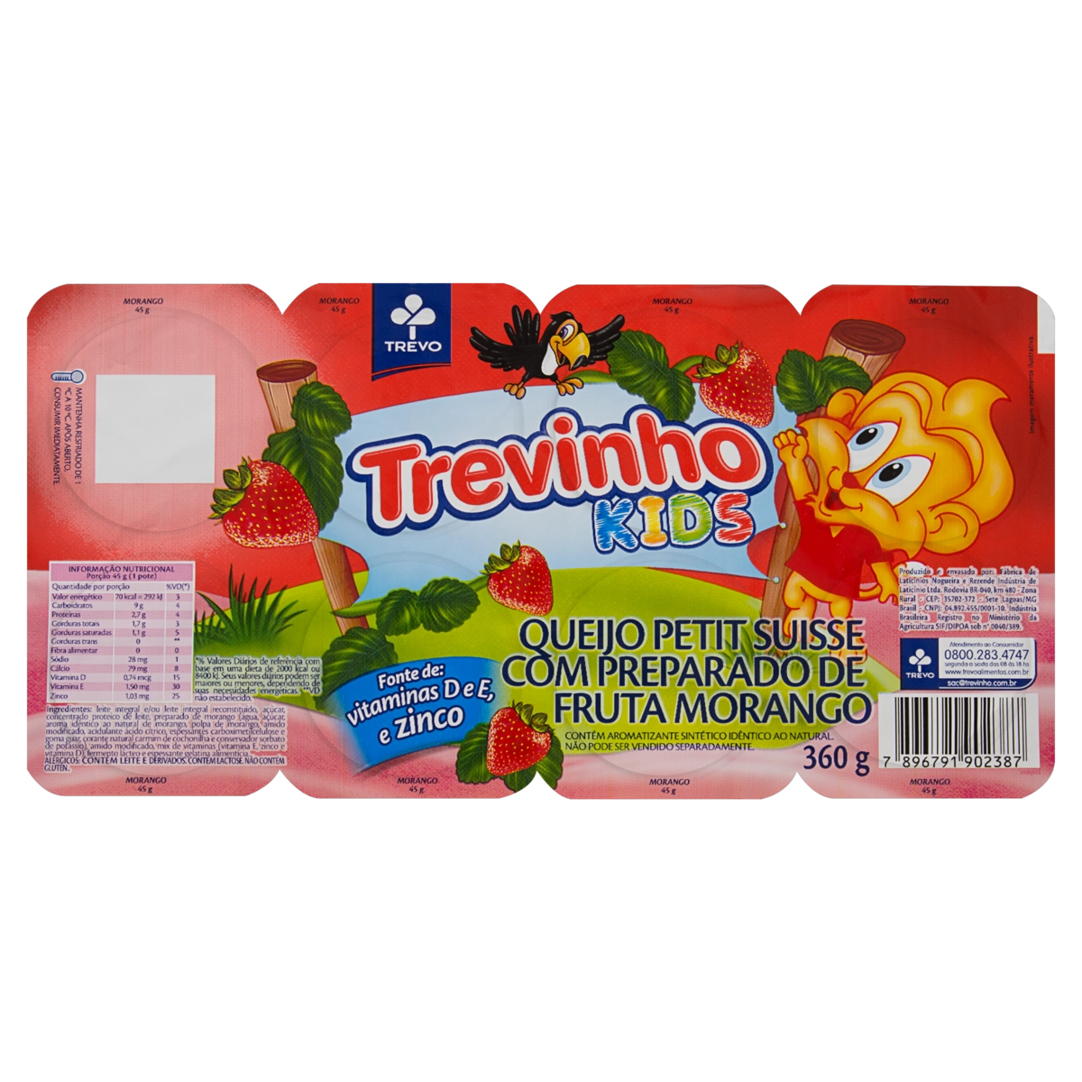 Queijo Petit Suisse Morango Trevinho Kids Bandeja 360g 8 Unidades